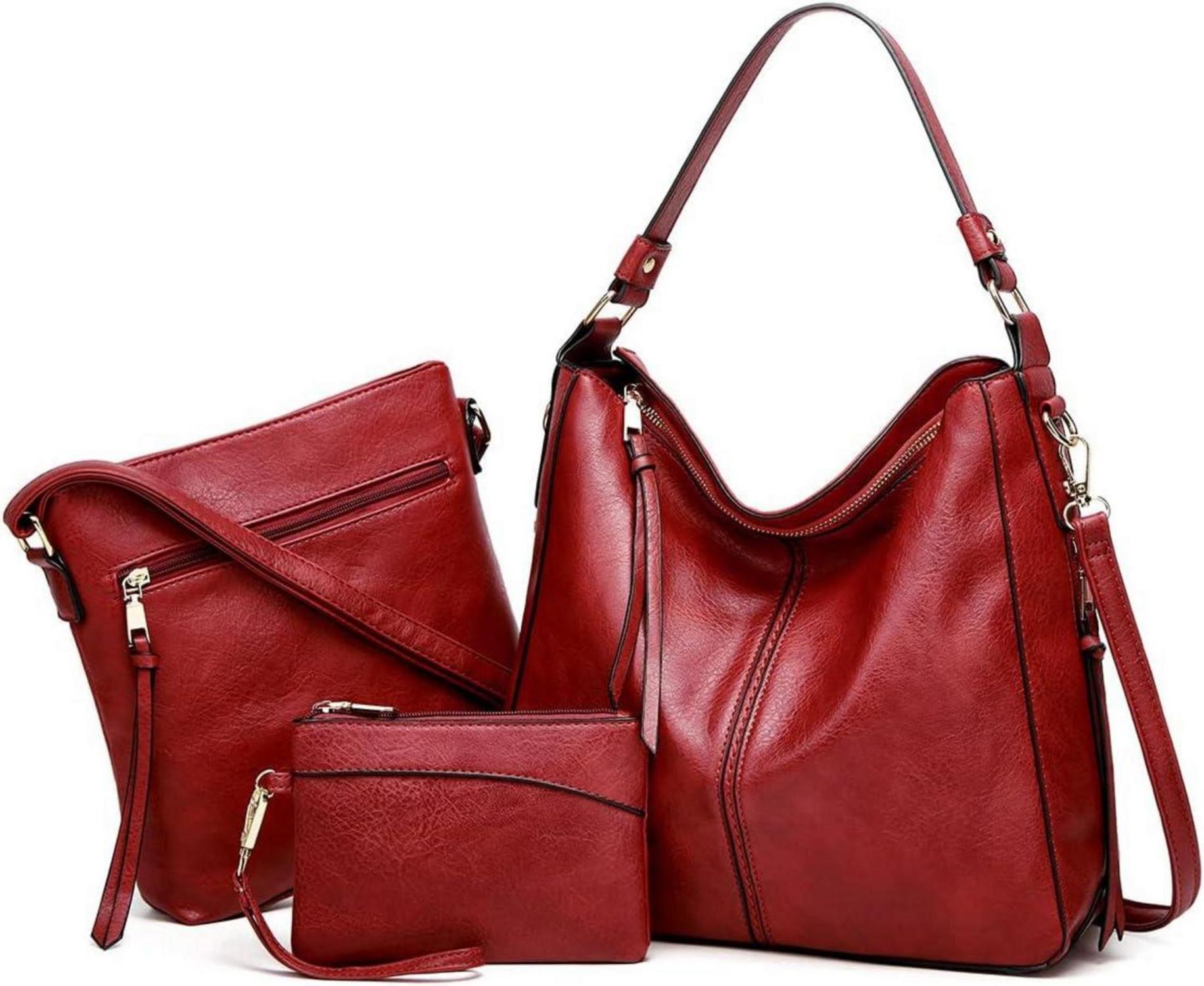 Pahajim PU Leder Damen Handtasche Schultertasche Geldbörse Set