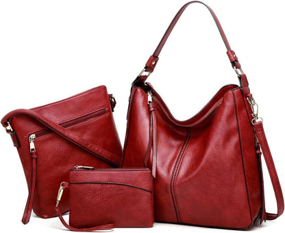 Pahajim PU Leder Damen Handtasche Schultertasche Geldbörse Set