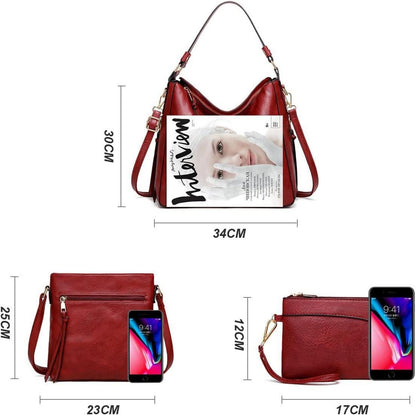 Pahajim PU Leder Damen Handtasche Schultertasche Geldbörse Set