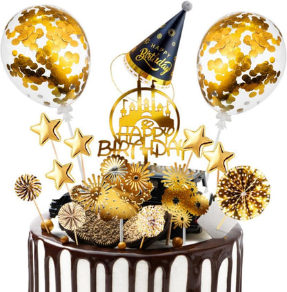 Gold Geburtstagstortendeko Set 15-teilig Cake Topper Happy Birthday