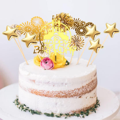 Gold Cake Topper Set Geburtstag Party Dekoration 15-teilig