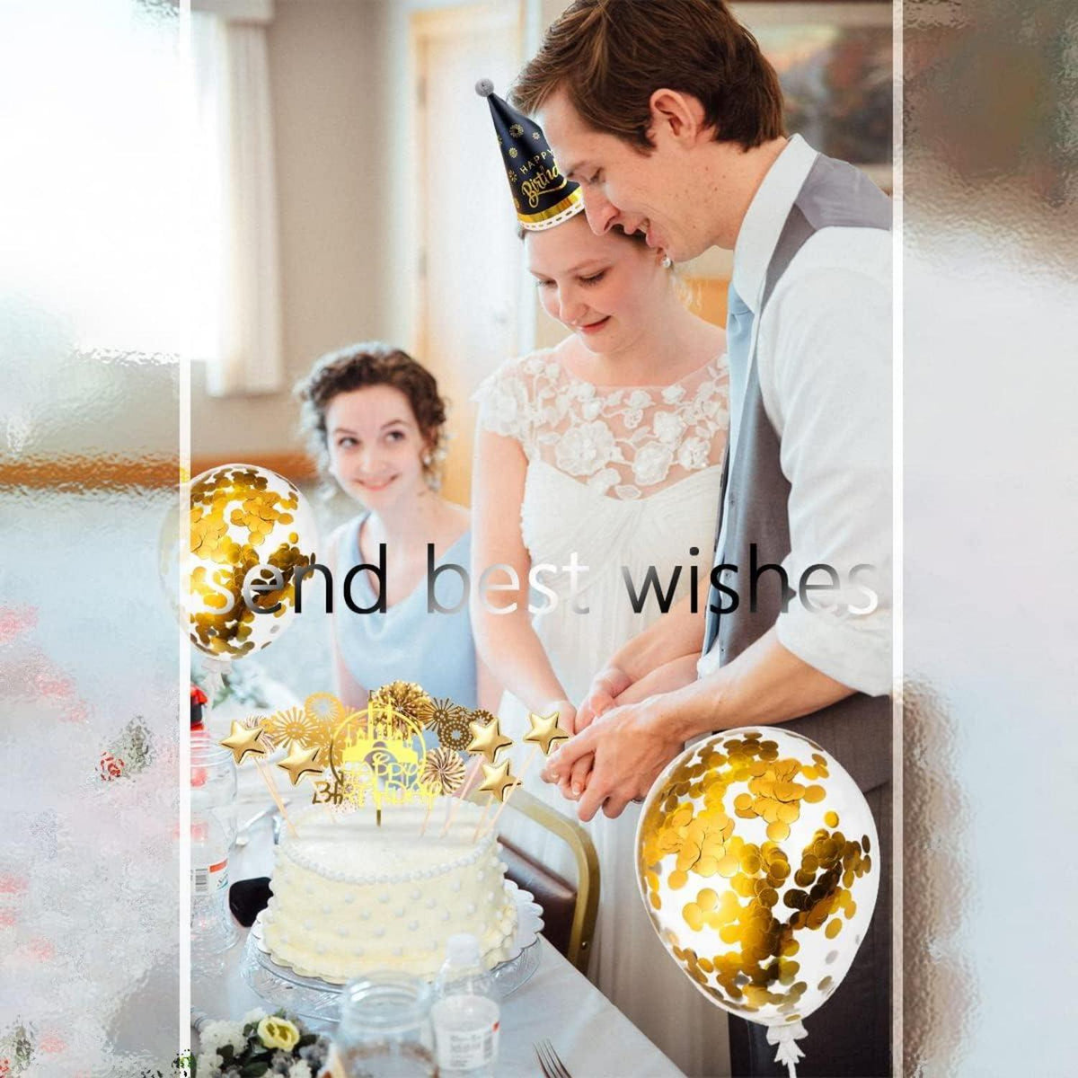 Gold Geburtstagstortendeko Set 15-teilig Cake Topper Happy Birthday