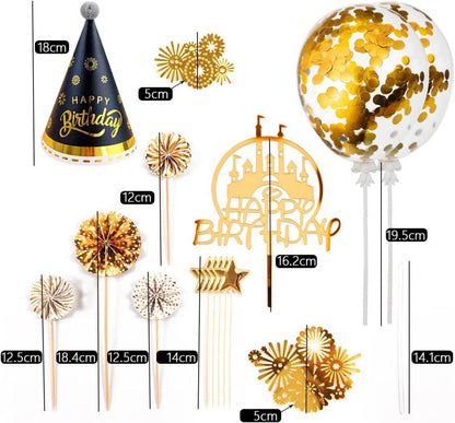 Gold Geburtstagstorten Deko Set Happy Birthday Cake Topper 15-teilig