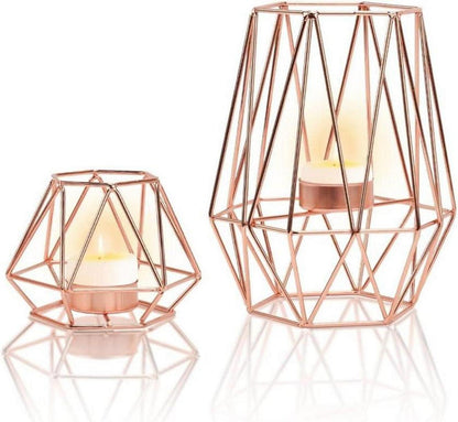 Geometrischer Kerzenhalter Set Rose Gold Metall Vintage Teelichthalter
