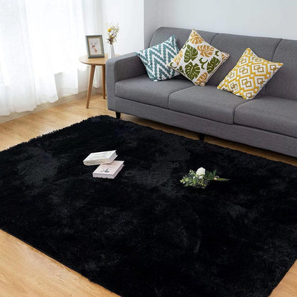 Großer Schwarz Shaggy Teppich 150x240cm Hochflor Moderner