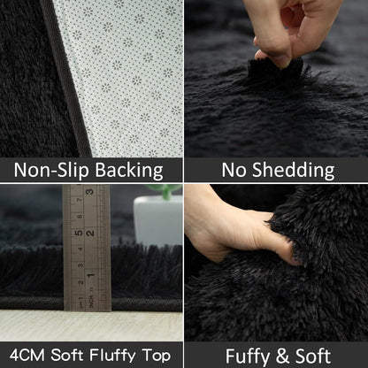 Großer Schwarz Shaggy Teppich 150x240cm Hochflor Moderner