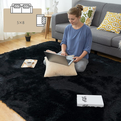 Hochflor Teppich Moderner Shaggy Schwarz 150x240cm Anti-Rutsch