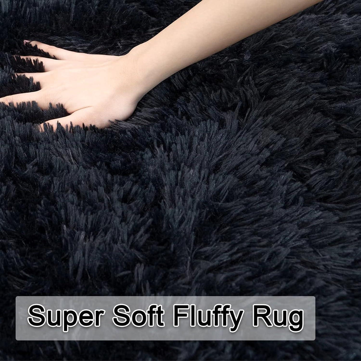 Teppich Schwarz Shaggy Flauschig 150x240cm Anti-Rutsch Unterseite