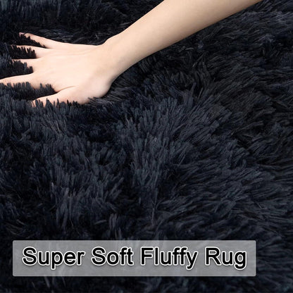 Teppich Schwarz Shaggy Flauschig 150x240cm Anti-Rutsch Unterseite