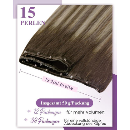 Echthaar Tressen Balayage Braun 50cm Micro Bead Extensions