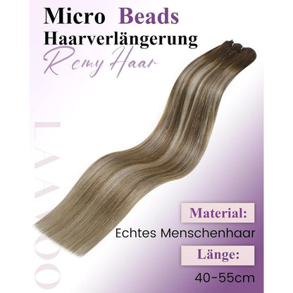 Echthaar Tressen Balayage Braun 50cm Micro Bead Extensions