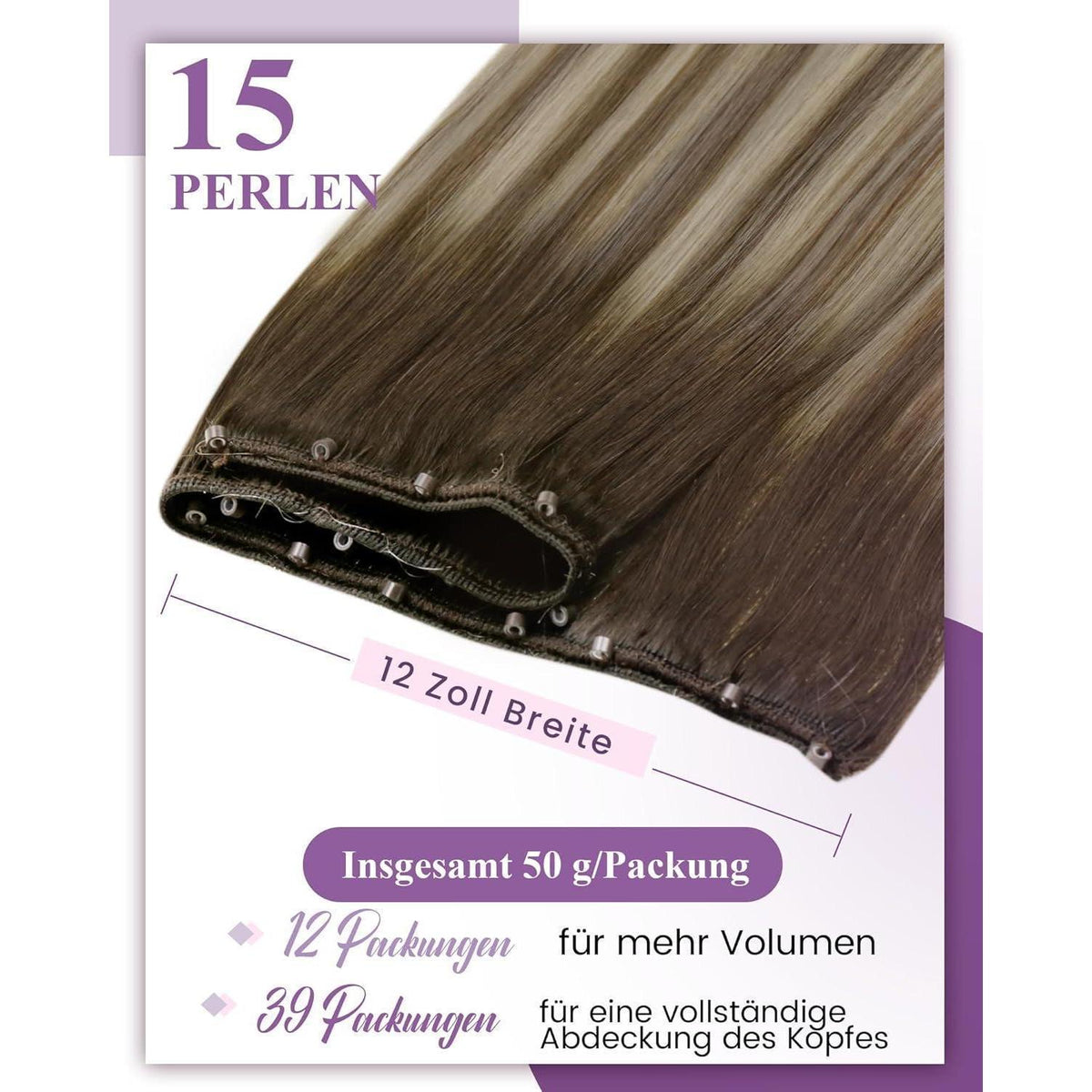Remy Echthaar Tressen 55cm Dunkelbraun Ombre Micro Weft