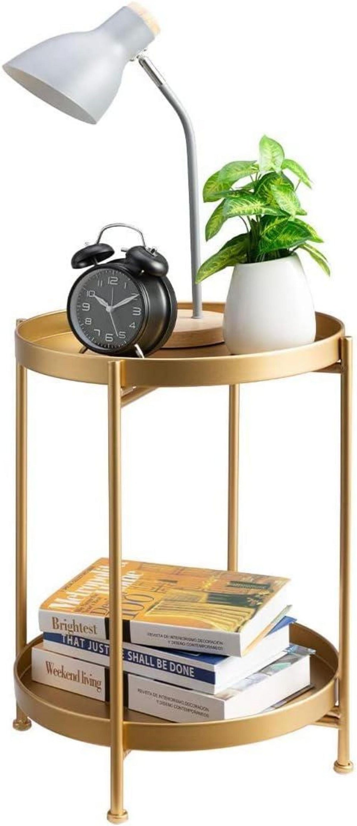Beistelltisch Gold Rund Metall 2 Ebenen Wohnzimmer Schlafzimmer
