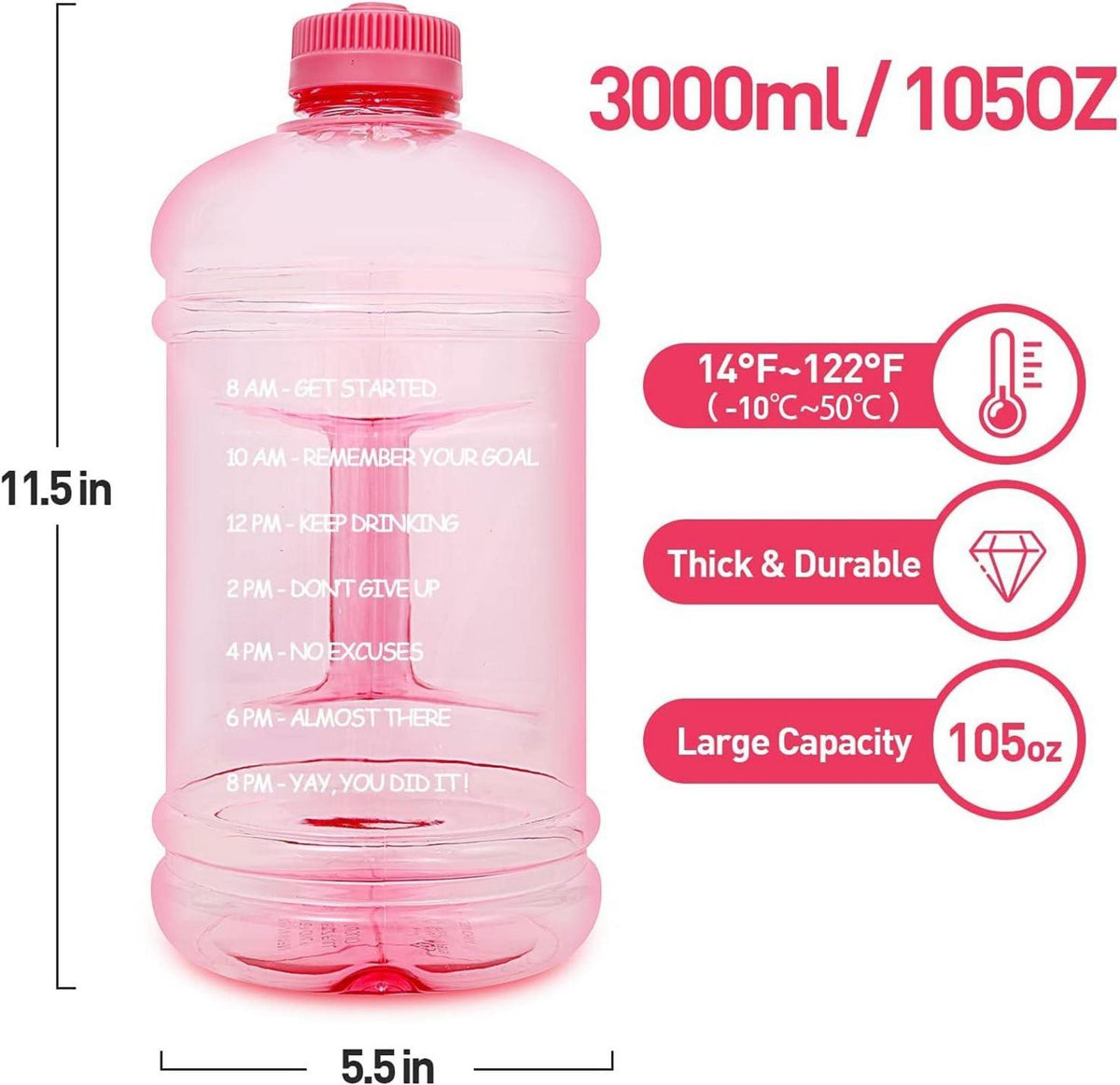 GEMFUL Trinkflasche 3 Liter mit Zeitmarke und Tragegriff BPA