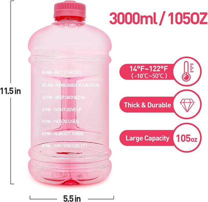 GEMFUL Trinkflasche 3 Liter mit Zeitmarke und Tragegriff BPA