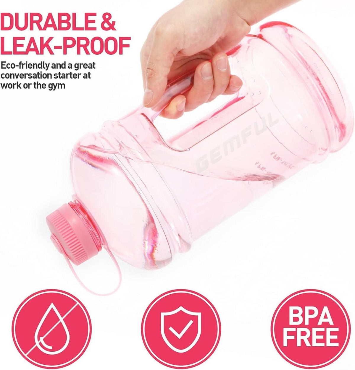 GEMFUL Trinkflasche 3 Liter mit Zeitmarke BPA frei Hydro Krug