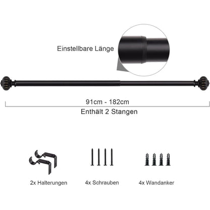 Ausziehbare Gardinenstange 91-182 cm Schwarz Metall