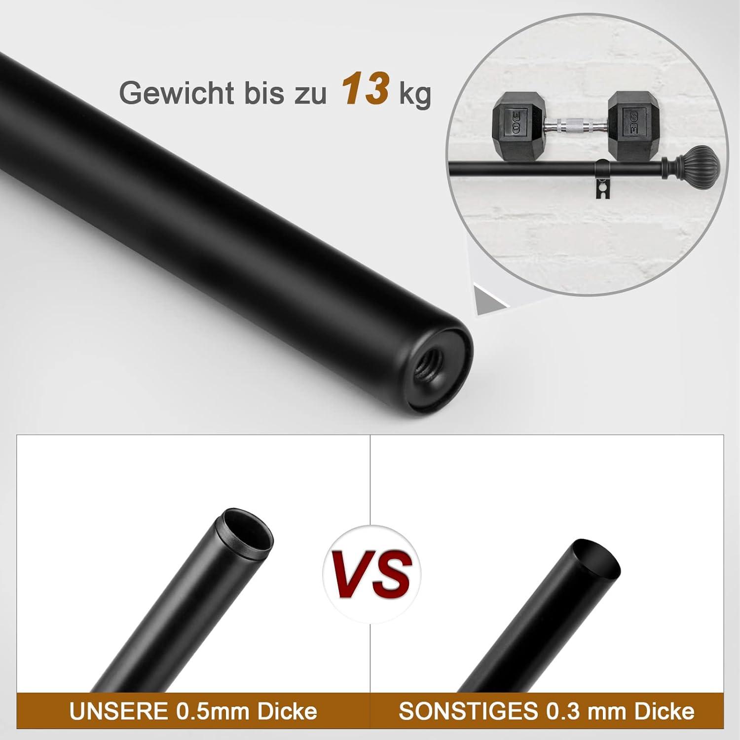SZXIMU Gardinenstange Ausziehbar Schwarz Metall 16mm