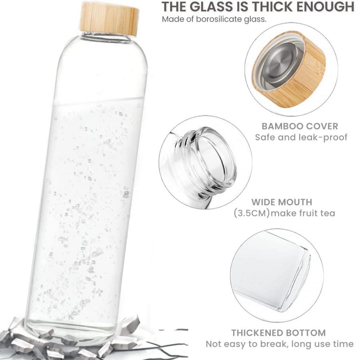 Glasflasche 1000 ML Bambusdeckel Schutzhülle Borosilikatglas Blau