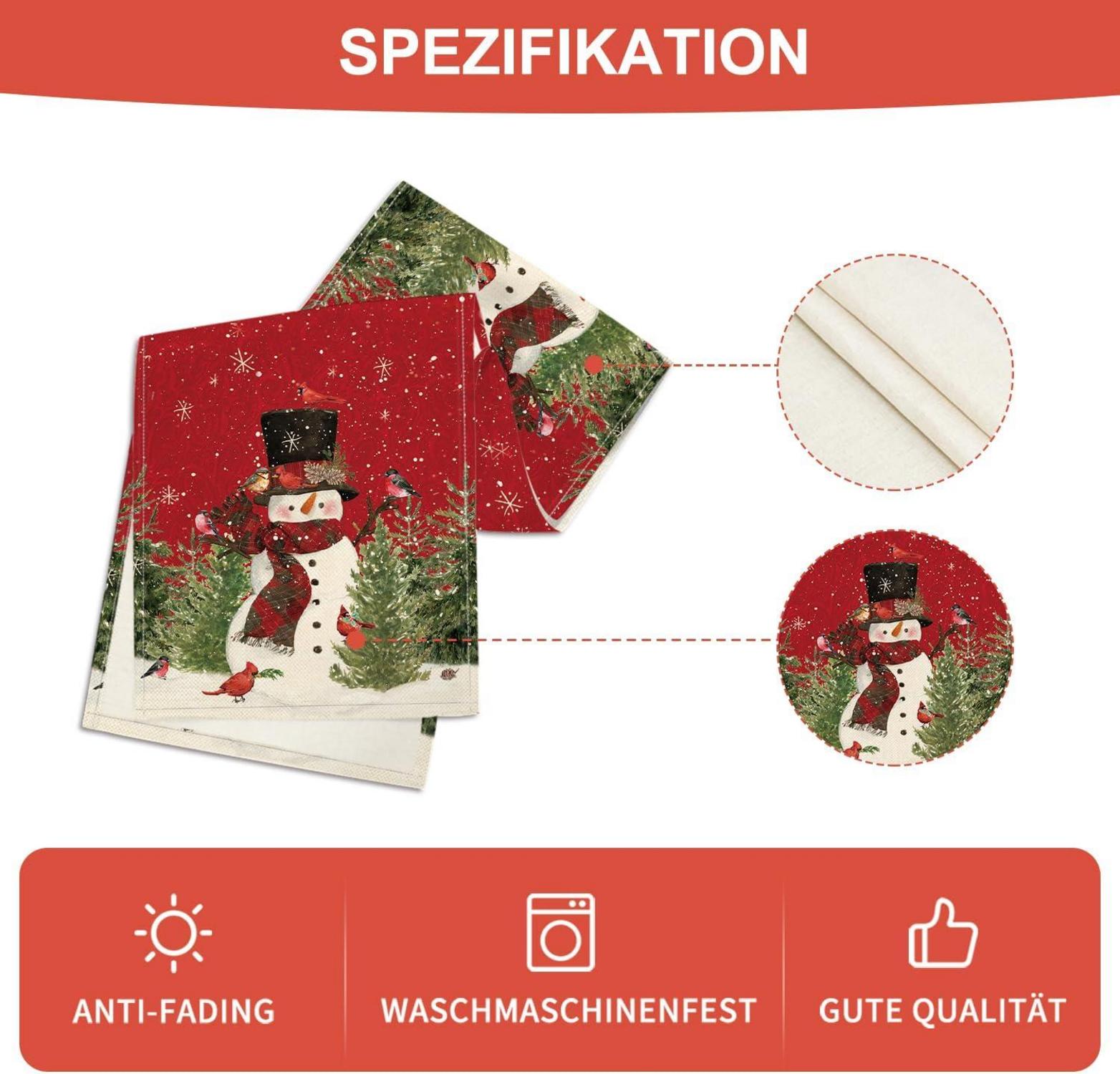 Artoid Mode Weihnachten Schneemann Vögel 40x180cm Tischläufer Rot
