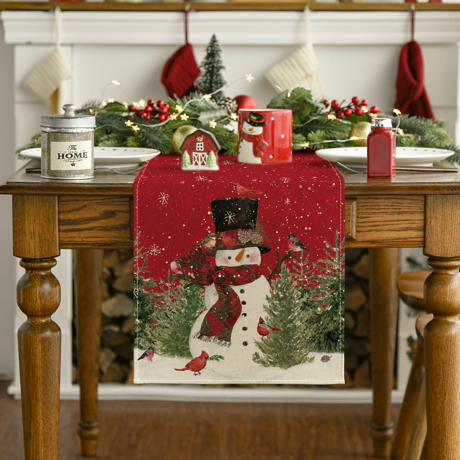 Artoid Mode Weihnachten Schneemann Vögel 40x180cm Tischläufer Rot