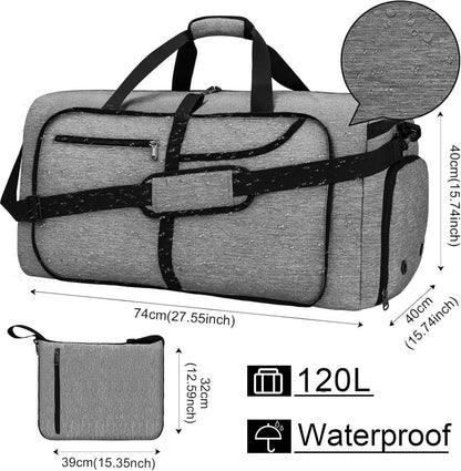 Faltbare Reisetasche Groß 120L Sporttasche Schwarz