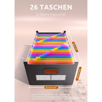 26-Taschen Akkordeonordner A-Z Bunte Register Upright Open