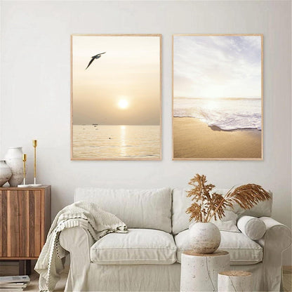 SWECOMZE Poster Set Sonnenuntergang Strand 3er Schlafzimmer Wohnzimmer