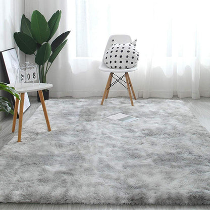 Flauschiger Hochflor Teppich Grau Weiß 200x300cm Rutschfest Waschbar