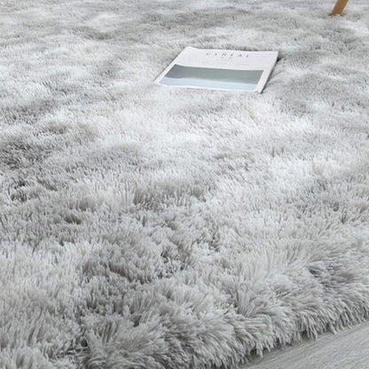 Flauschiger Teppich Rund Modern Hochflor Rutschfest Grau Weiß 200x200cm