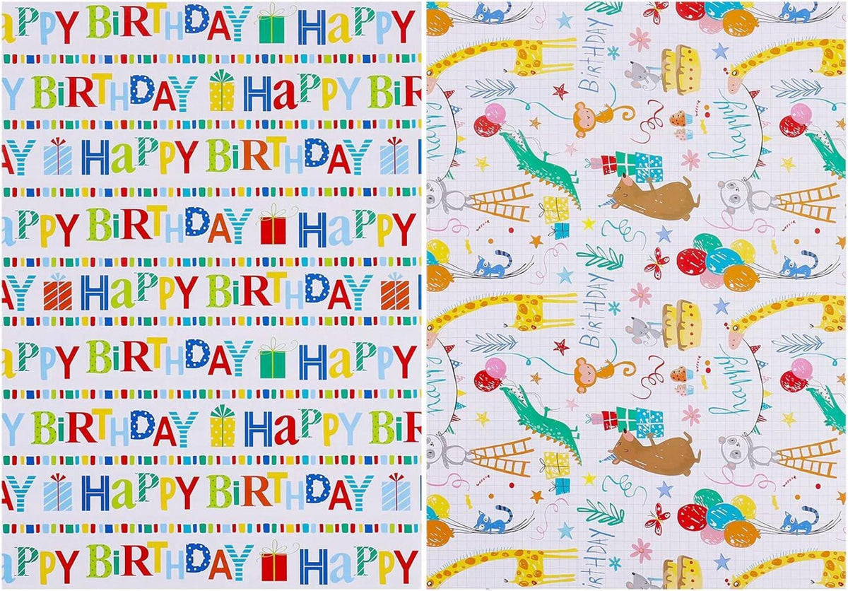 Geschenkpapier Kinder Tiere Bunt 6 Stück 70x50 cm Geburtstag Party