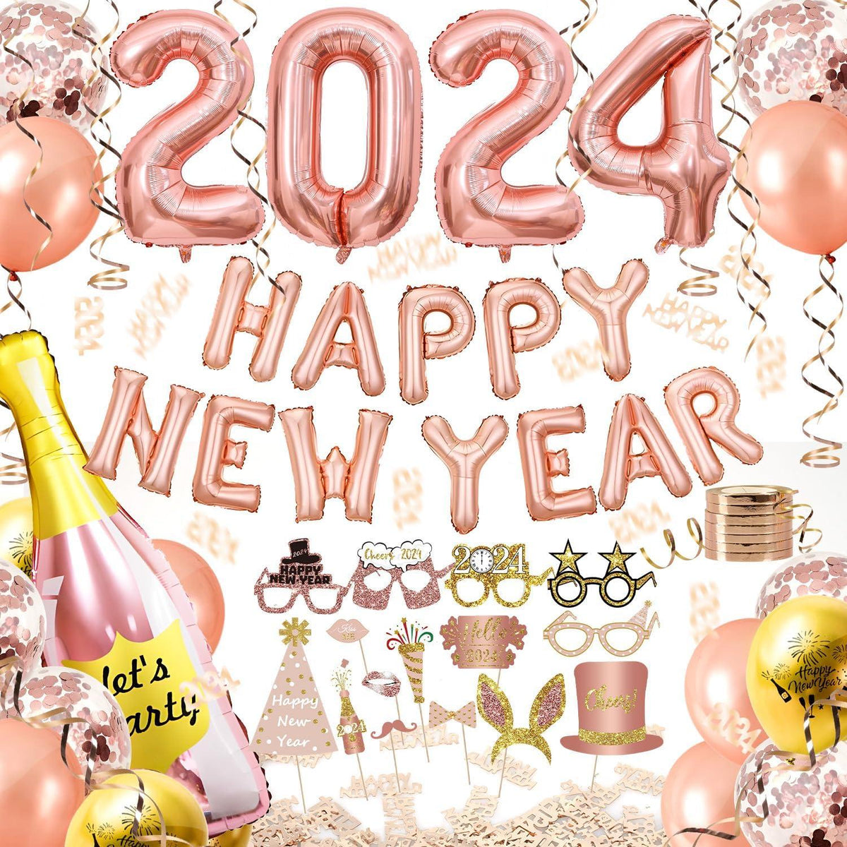 iZoeL Rosegold 2024 Silvester Party Deko Set XXL Helium Folienballon