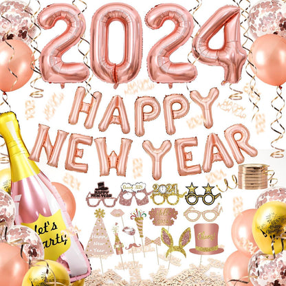 iZoeL Rosegold 2024 Silvester Party Deko Set XXL Helium Folienballon