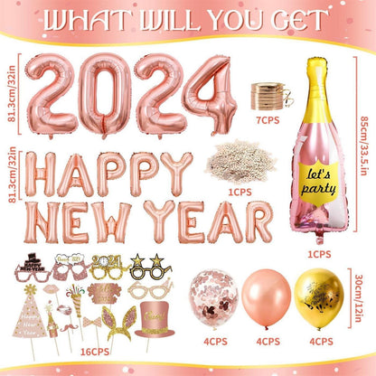 Silvester Deko Set 2024 Rosegold Folienballon Helium Party