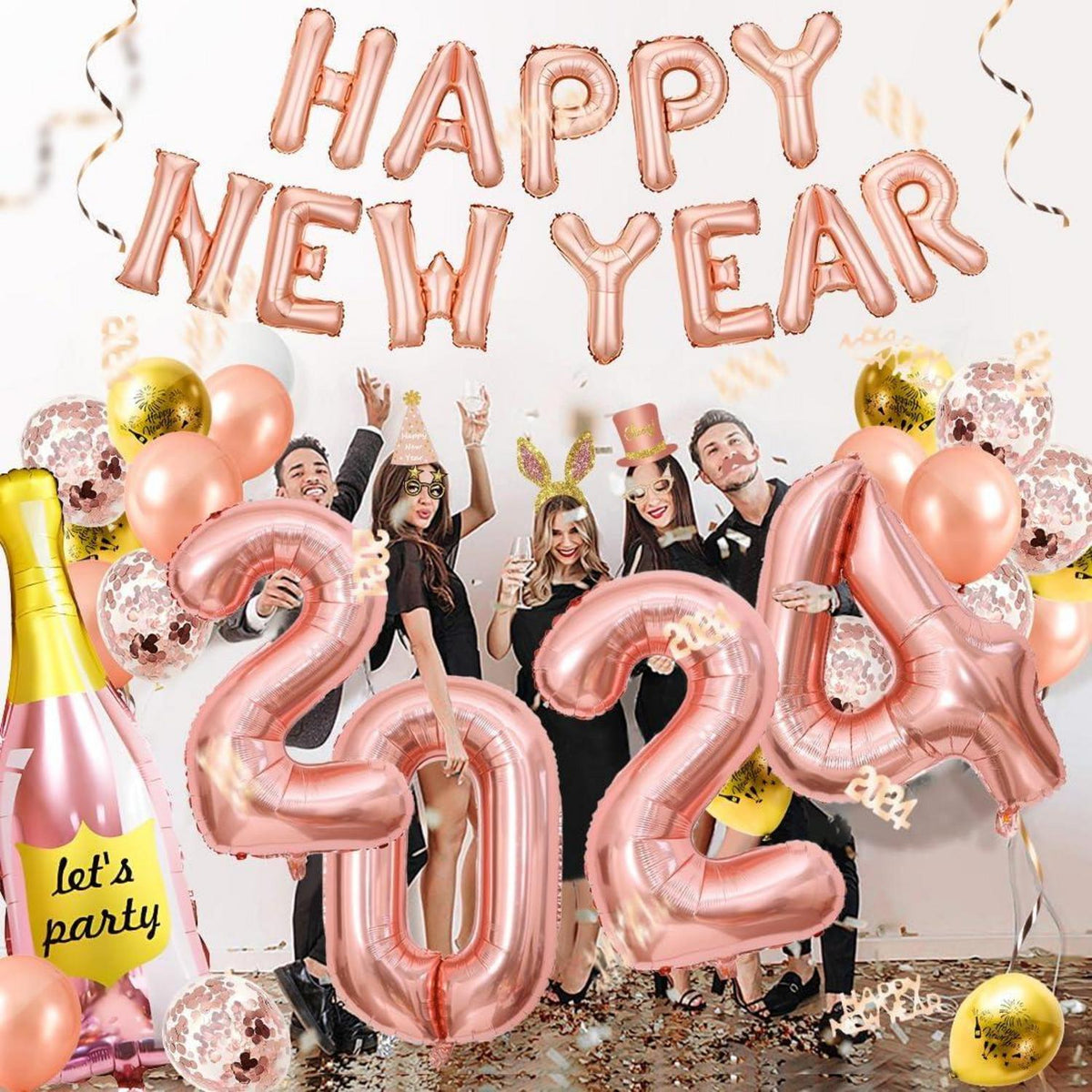 iZoeL Rosegold 2024 Silvester Party Deko Set XXL Helium Folienballon