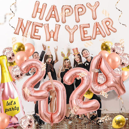 iZoeL Rosegold 2024 Silvester Party Deko Set XXL Helium Folienballon