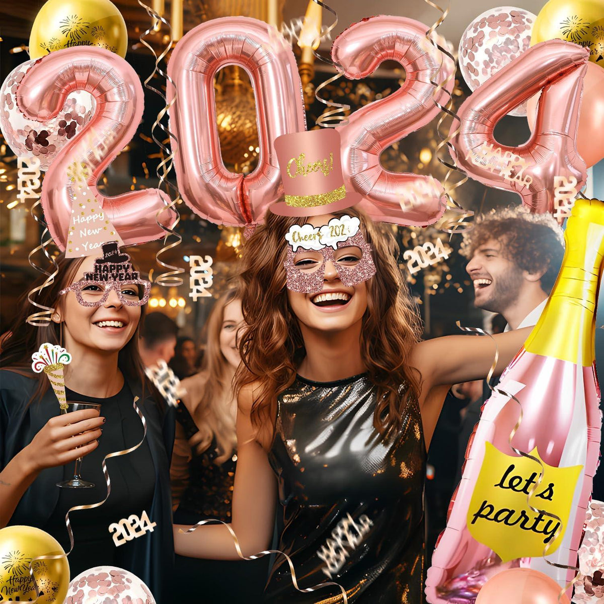 2024 Silvester Deko Set Rosegold Folienballon XXL Girlande Helium Indoor Outdoor