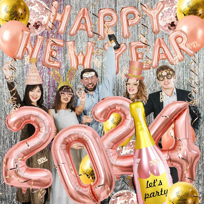2024 Silvester Deko Set Happy New Year Folienballon Rosegold