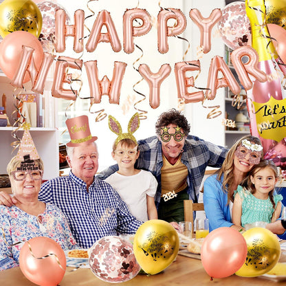 Silvester Deko 2024 Rosegold Happy New Year Folienballon XXL