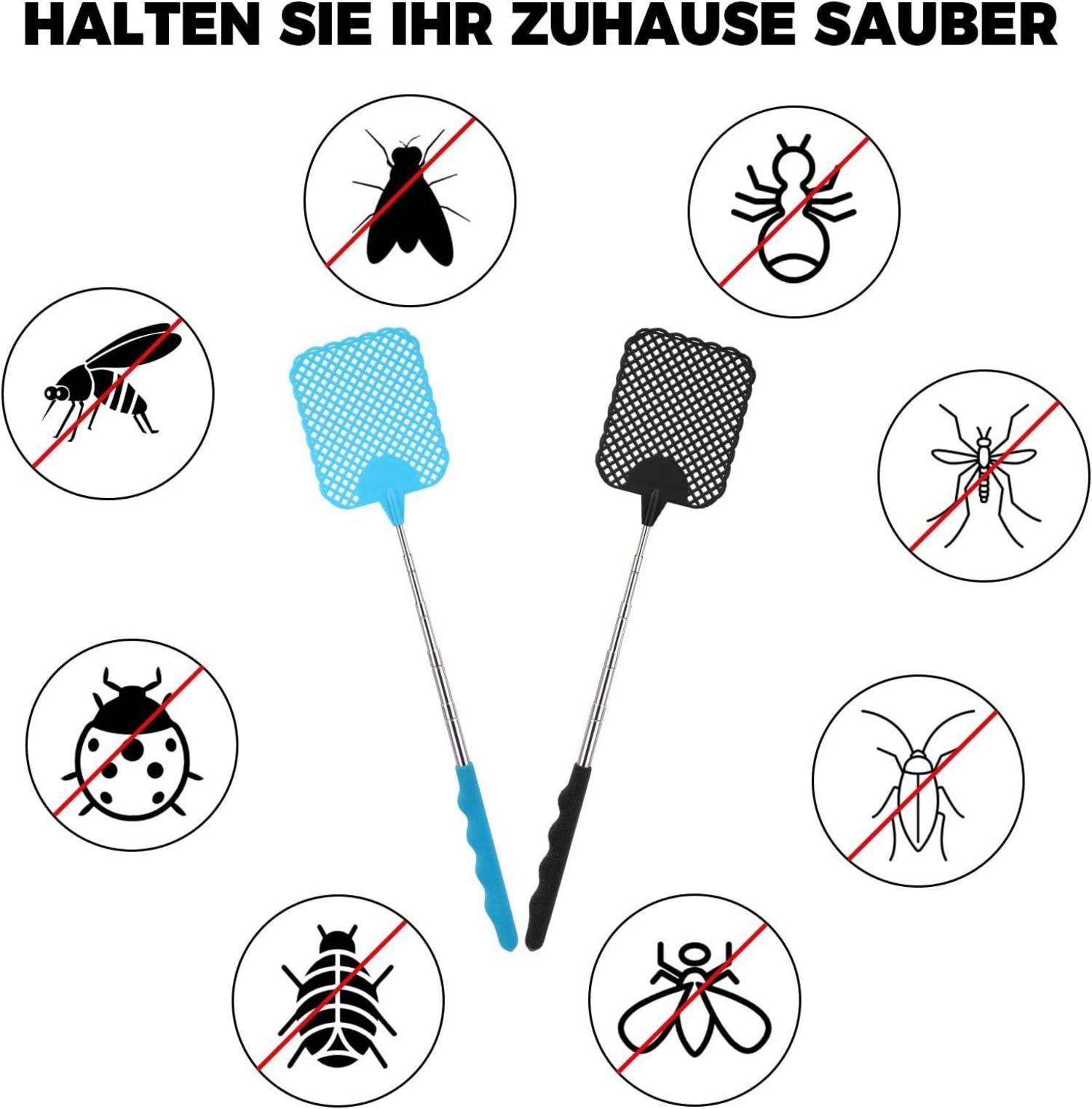 2er Pack Teleskop Fliegenklatsche Schwarz Blau Pest Control