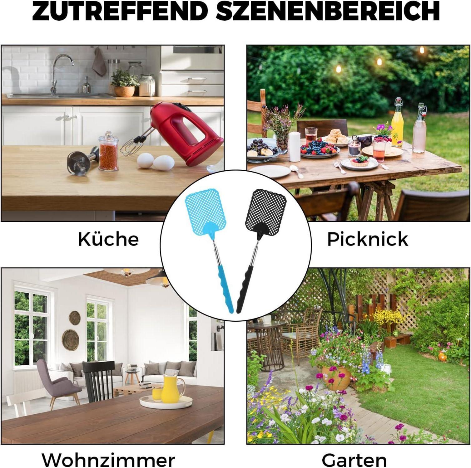 2er Pack Teleskop Fliegenklatsche Schwarz Blau Pest Control