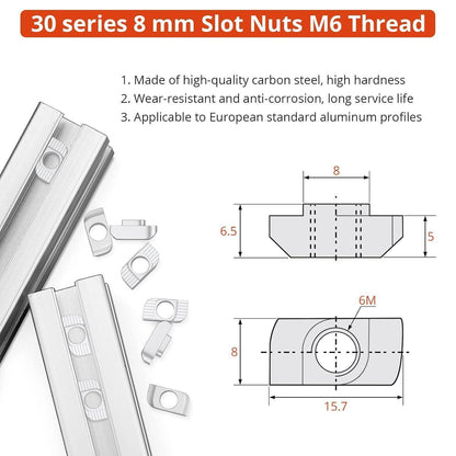 Nutensteine M6 für 30er Aluminiumprofile, 100 Stück