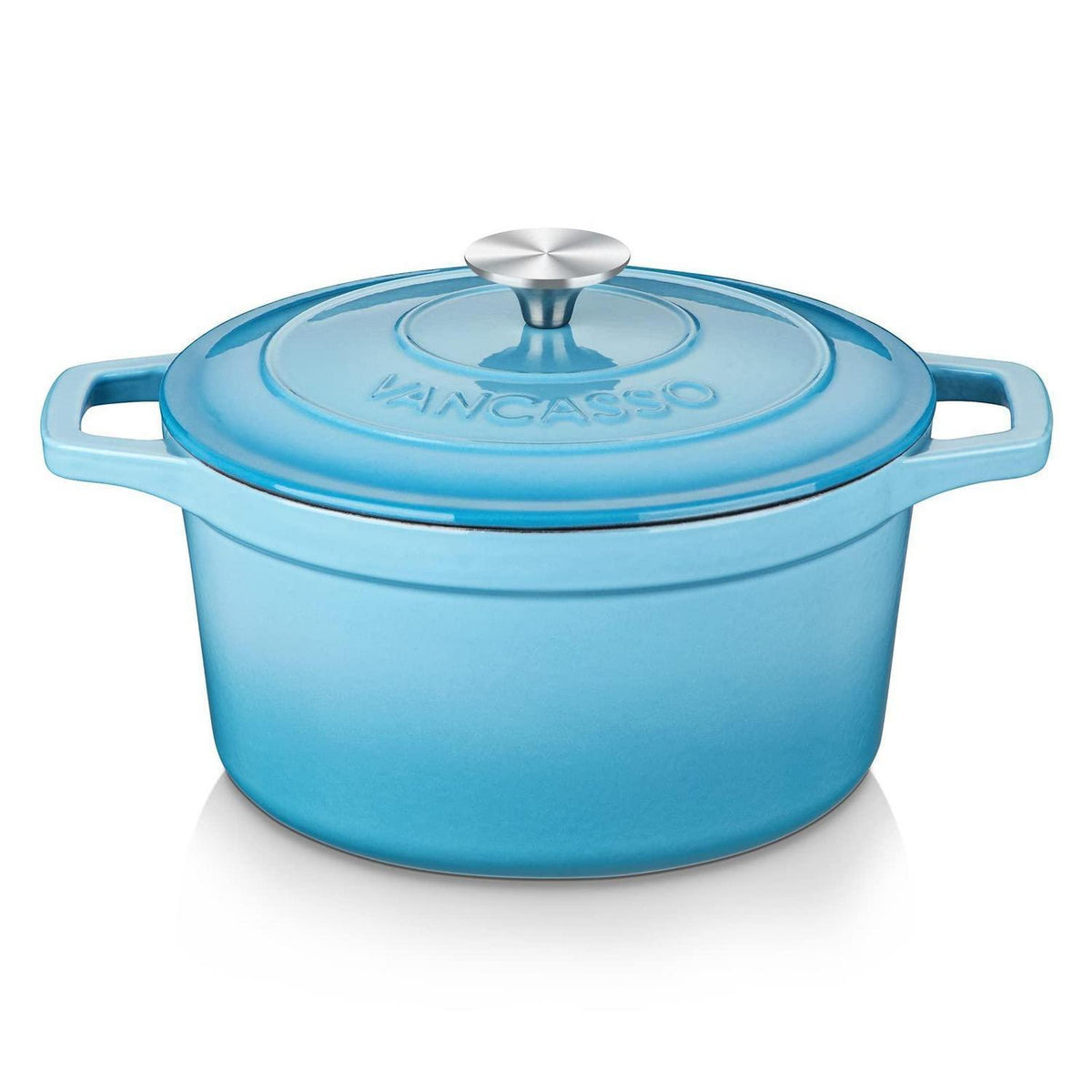 Gusseiserner Bräter 6L mit Deckel, Blau Emaille Topf