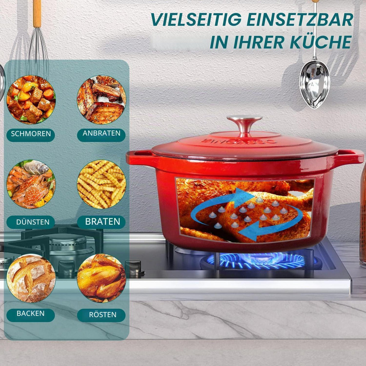 Gusseiserner Brottopf Rot, 5L - Emaillierte Backform