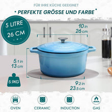 Gusseiserner Bräter mit Deckel, 5L, Blau