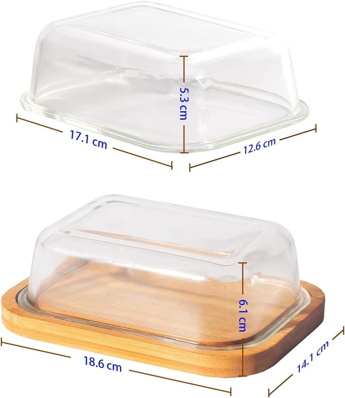 Butterdose aus Glas und Bambus für 250g Butter, Stilvolles