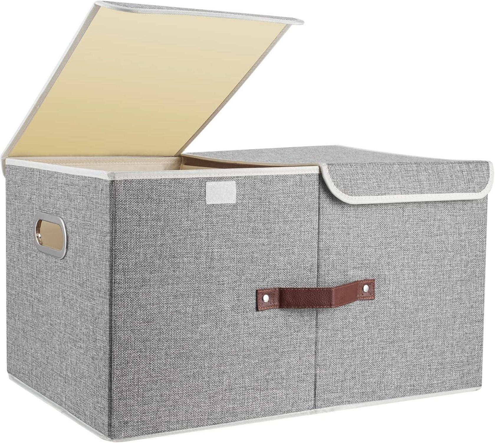 Aufbewahrungsbox mit Deckel und Fächern, Faltbar, Waschbar, Grau