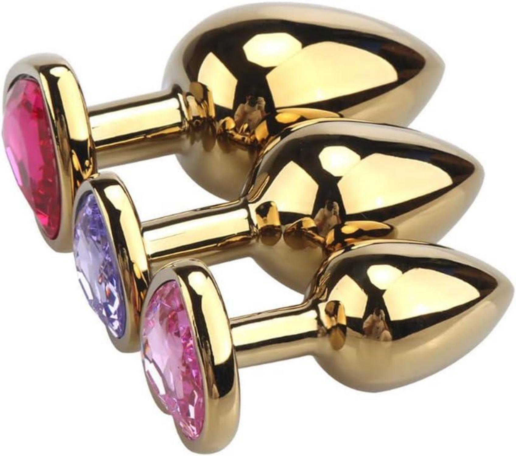 Gold Analplug Set Herz Kristall Stoss Sexspielzeug Butt Plugs