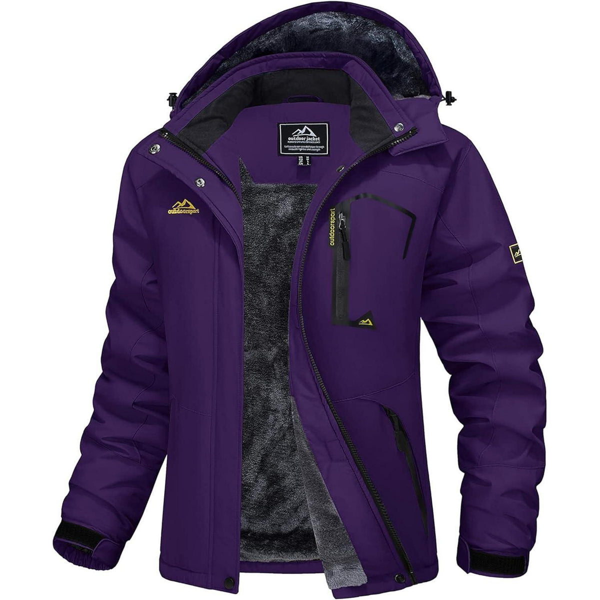 Damen Winterjacke Wasserdicht Winddicht Fleece Dunkelviolett XL