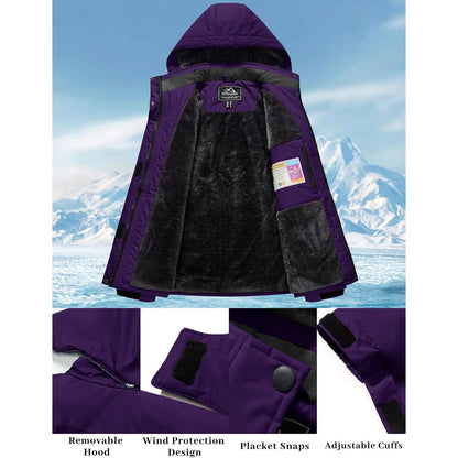 Damen Winterjacke Wasserdicht Winddicht Fleece Dunkelviolett XL